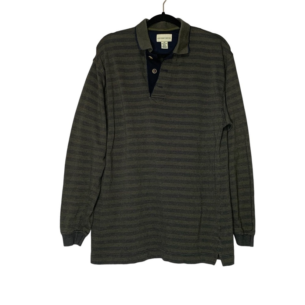 Cutter & Buck Navy and Olive long sleeve polo shirt. Size Lg - Picture 1 of 11